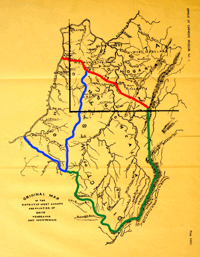 West Augusta 1775: Area from which Ohio, Marshall, Wetzel, and Tyler Counties will be carved. West Augusta 1775: Area from which Ohio, Marshall, Wetzel, and Tyler Counties will be carved.